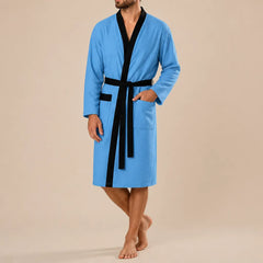 La boutique du peignoir Peignoir Homme Nid d'Abeille - Kimono à Bordure Noire, Bleu Ciel