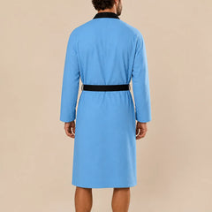 La boutique du peignoir Peignoir Homme Nid d'Abeille - Kimono à Bordure Noire, Bleu Ciel