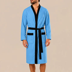 La boutique du peignoir Peignoir Homme Nid d'Abeille - Kimono à Bordure Noire, Bleu Ciel