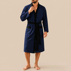 La boutique du peignoir Peignoir Homme Nid d'Abeille - Kimono à Bordure Noire, Bleu Marine