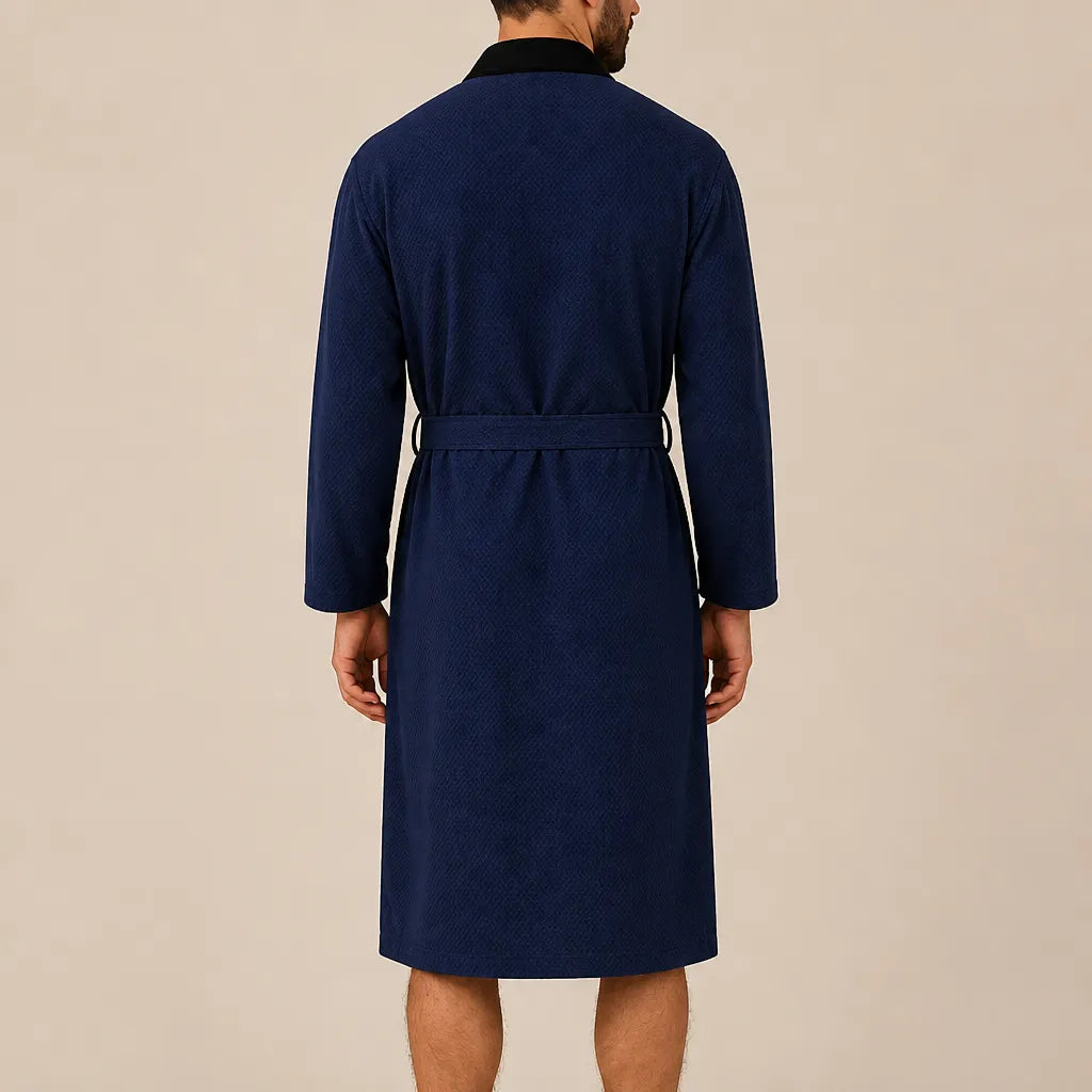 La boutique du peignoir Peignoir Homme Nid d'Abeille - Kimono à Bordure Noire, Bleu Marine