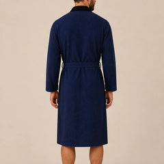 La boutique du peignoir Peignoir Homme Nid d'Abeille - Kimono à Bordure Noire, Bleu Marine