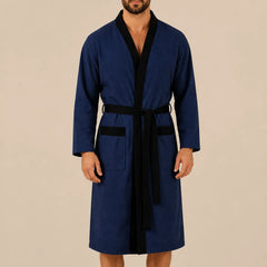 La boutique du peignoir Peignoir Homme Nid d'Abeille - Kimono à Bordure Noire, Bleu Marine
