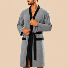 La boutique du peignoir Peignoir Homme Nid d'Abeille - Kimono à Bordure Noire, Gris Chiné