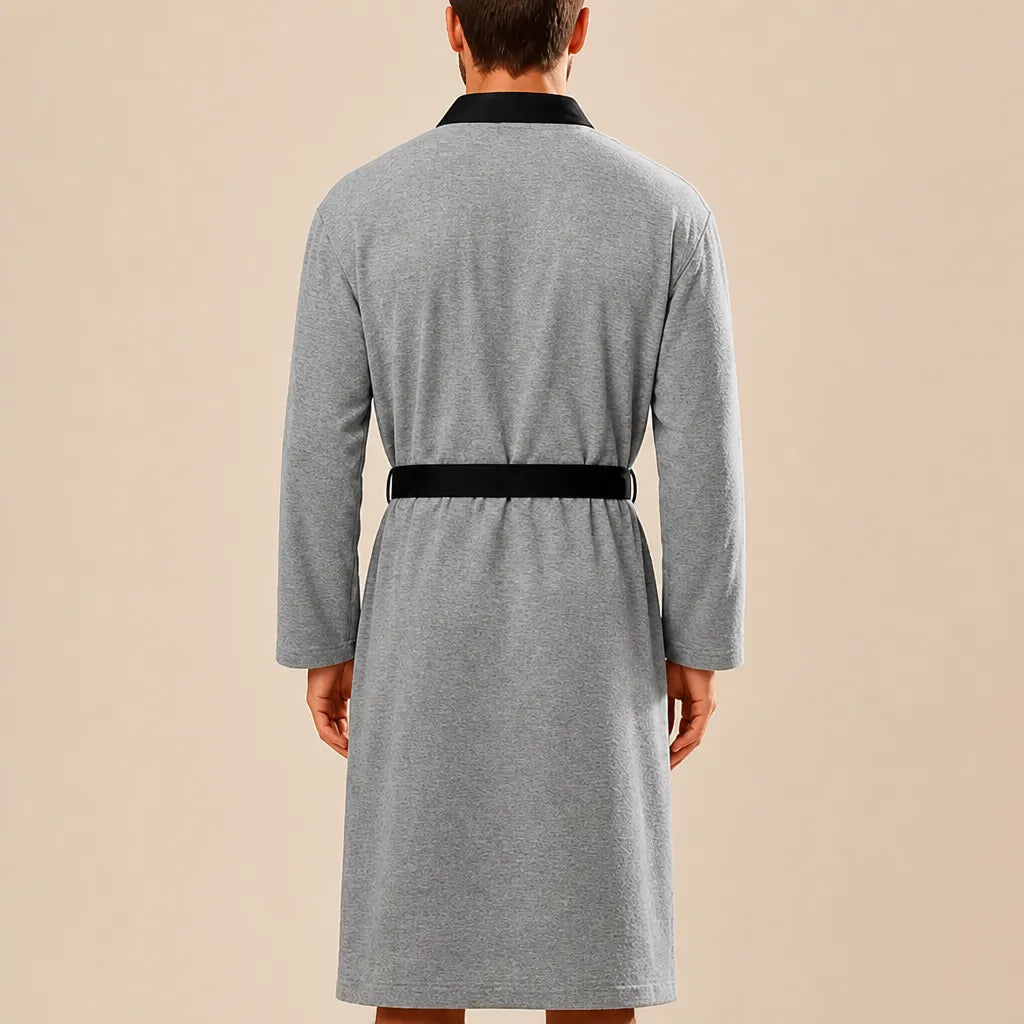 La boutique du peignoir Peignoir Homme Nid d'Abeille - Kimono à Bordure Noire, Gris Chiné