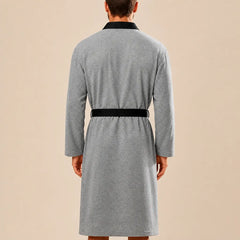 La boutique du peignoir Peignoir Homme Nid d'Abeille - Kimono à Bordure Noire, Gris Chiné