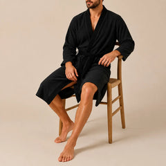 La boutique du peignoir Peignoir Homme Nid d'Abeille - Kimono à Bordure Noire, Noir