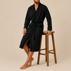La boutique du peignoir Peignoir Homme Nid d'Abeille - Kimono à Bordure Noire, Noir