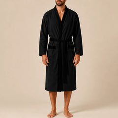 La boutique du peignoir Peignoir Homme Nid d'Abeille - Kimono à Bordure Noire, Noir