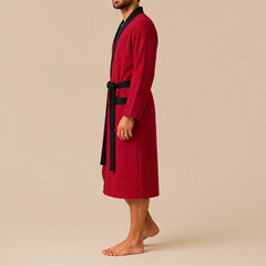 La boutique du peignoir Peignoir Homme Nid d'Abeille - Kimono à Bordure Noire, Rouge