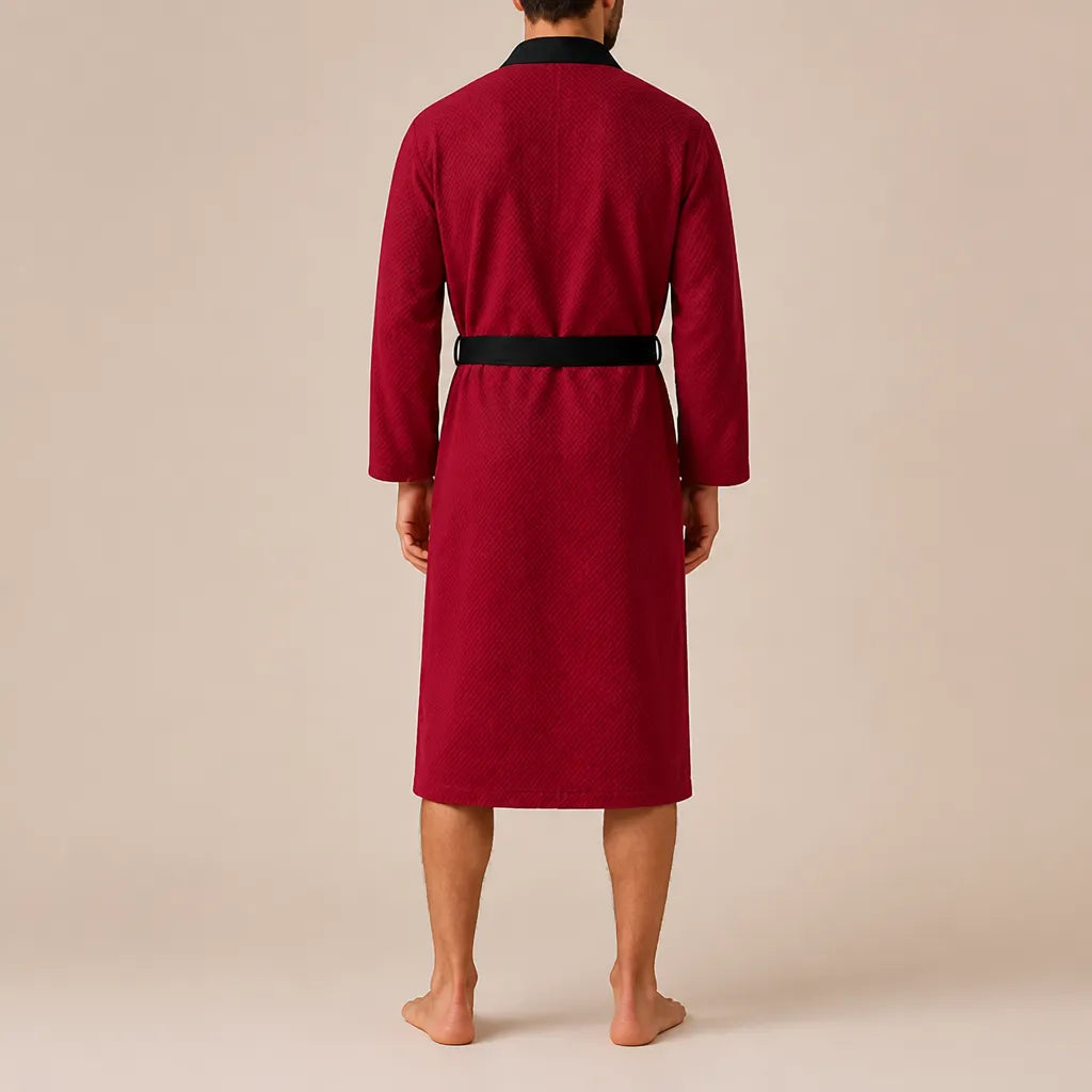 La boutique du peignoir Peignoir Homme Nid d'Abeille - Kimono à Bordure Noire, Rouge