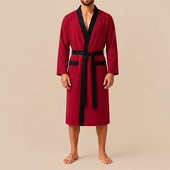 La boutique du peignoir Peignoir Homme Nid d'Abeille - Kimono à Bordure Noire, Rouge
