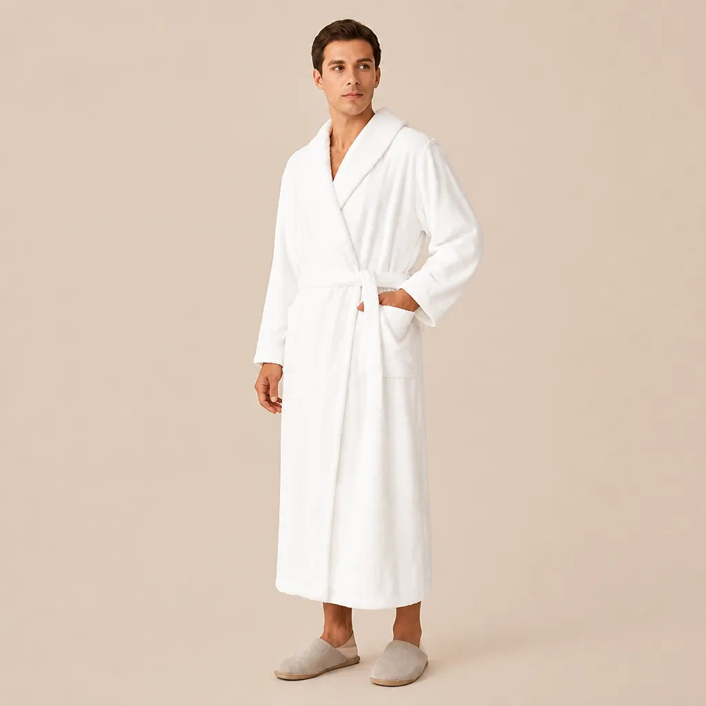 La boutique du peignoir Peignoir Homme Polaire - Long à Liseré, Blanc