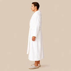 La boutique du peignoir Peignoir Homme Polaire - Long à Liseré, Blanc