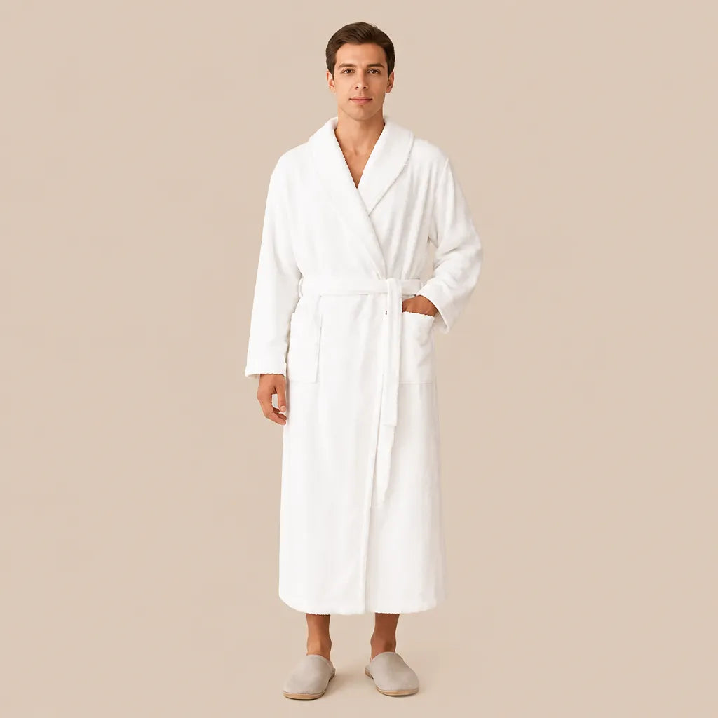 La boutique du peignoir Peignoir Homme Polaire - Long à Liseré, Blanc