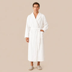 La boutique du peignoir Peignoir Homme Polaire - Long à Liseré, Blanc