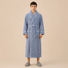 La boutique du peignoir Peignoir Homme Polaire - Long à Liseré, Bleu Gris