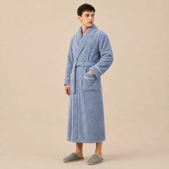La boutique du peignoir Peignoir Homme Polaire - Long à Liseré, Bleu Gris