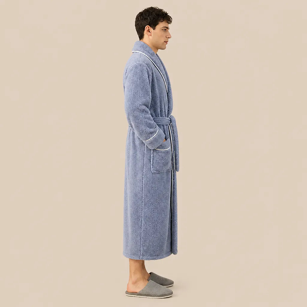 La boutique du peignoir Peignoir Homme Polaire - Long à Liseré, Bleu Gris