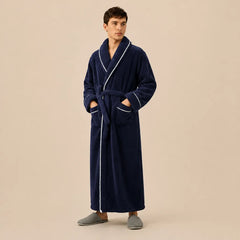 La boutique du peignoir Peignoir Homme Polaire - Long à Liseré, Bleu Marine