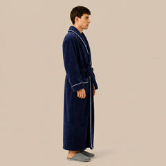 La boutique du peignoir Peignoir Homme Polaire - Long à Liseré, Bleu Marine