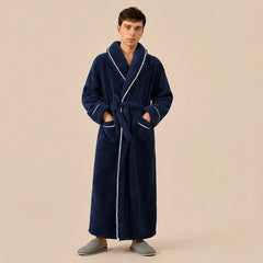 La boutique du peignoir Peignoir Homme Polaire - Long à Liseré, Bleu Marine