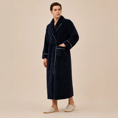 La boutique du peignoir Peignoir Homme Polaire - Long à Liseré, Bleu Nuit