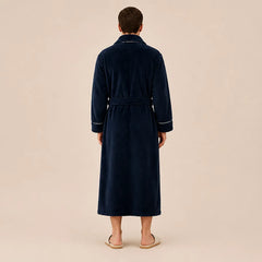 La boutique du peignoir Peignoir Homme Polaire - Long à Liseré, Bleu Nuit
