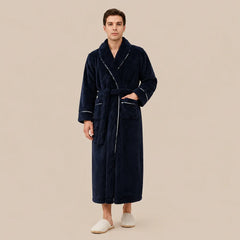 La boutique du peignoir Peignoir Homme Polaire - Long à Liseré, Bleu Nuit