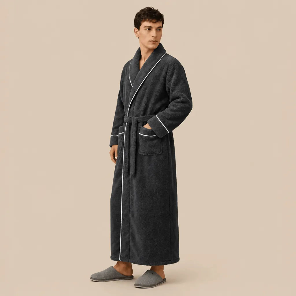 La boutique du peignoir Peignoir Homme Polaire - Long à Liseré, Gris Anthracite
