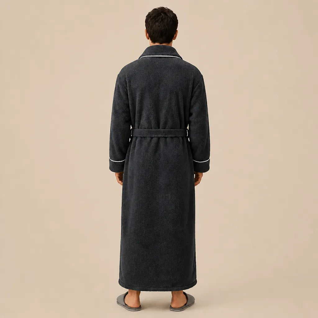 La boutique du peignoir Peignoir Homme Polaire - Long à Liseré, Gris Anthracite