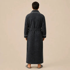 La boutique du peignoir Peignoir Homme Polaire - Long à Liseré, Gris Anthracite