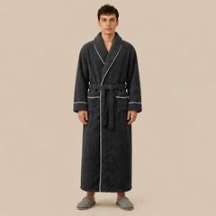 La boutique du peignoir Peignoir Homme Polaire - Long à Liseré, Gris Anthracite