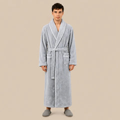 La boutique du peignoir Peignoir Homme Polaire - Long à Liseré, Gris Clair