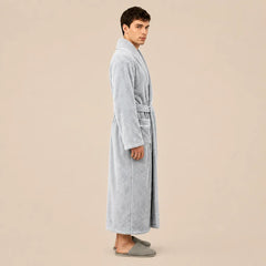 La boutique du peignoir Peignoir Homme Polaire - Long à Liseré, Gris Clair