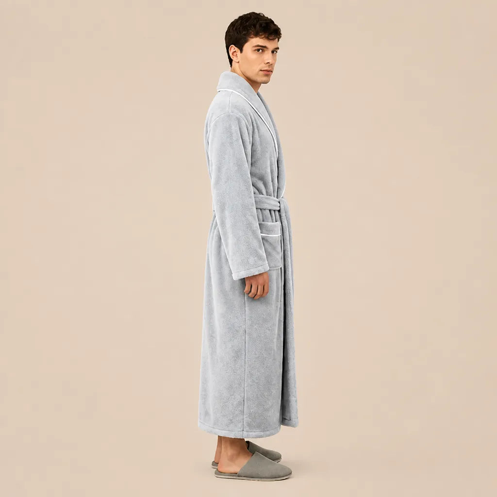 La boutique du peignoir Peignoir Homme Polaire - Long à Liseré, Gris Clair