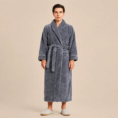 La boutique du peignoir Peignoir Homme Polaire - Long à Liseré, Gris Mauve