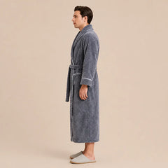 La boutique du peignoir Peignoir Homme Polaire - Long à Liseré, Gris Mauve