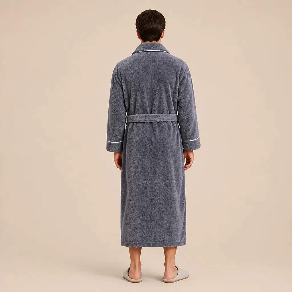 La boutique du peignoir Peignoir Homme Polaire - Long à Liseré, Gris Mauve