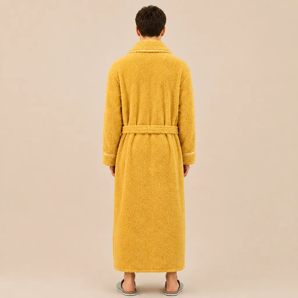 La boutique du peignoir Peignoir Homme Polaire - Long à Liseré, Jaune Moutarde