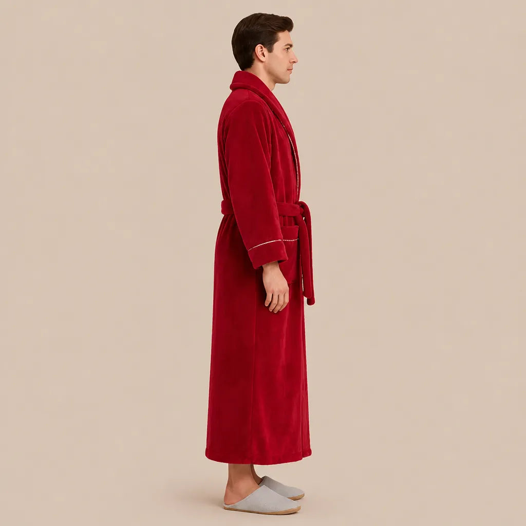 La boutique du peignoir Peignoir Homme Polaire - Long à Liseré, Rouge