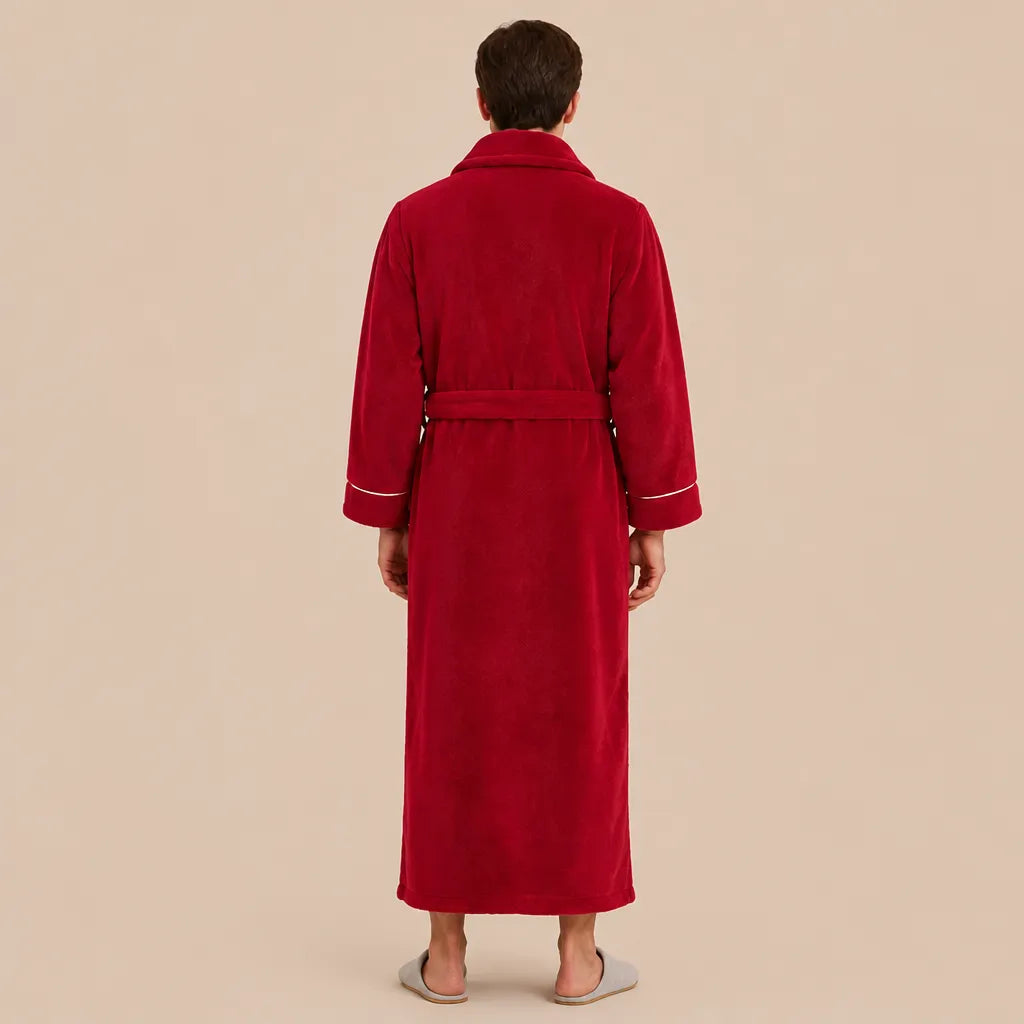 La boutique du peignoir Peignoir Homme Polaire - Long à Liseré, Rouge