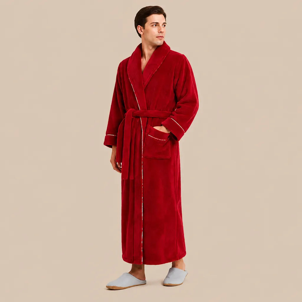 La boutique du peignoir Peignoir Homme Polaire - Long à Liseré, Rouge