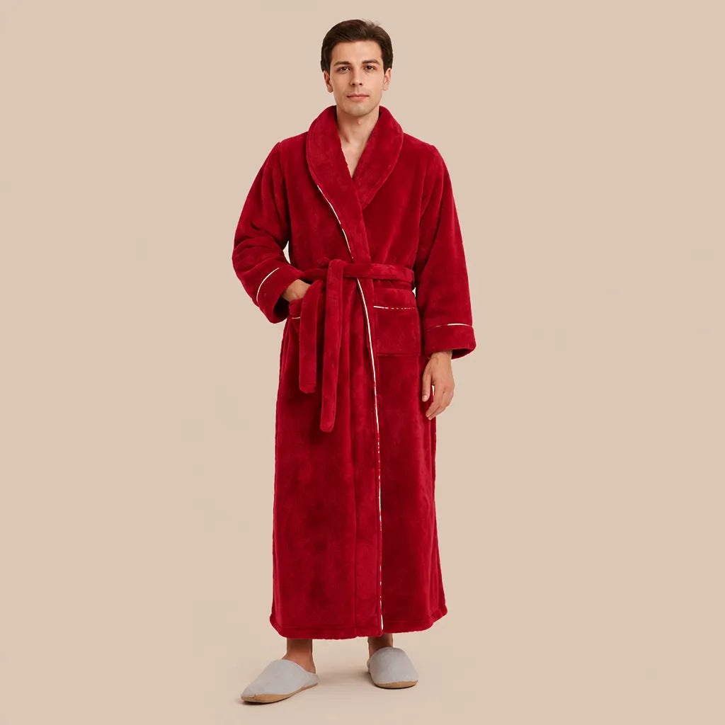 La boutique du peignoir Peignoir Homme Polaire - Long à Liseré, Rouge