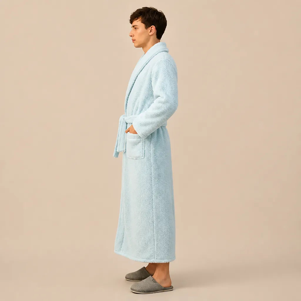 La boutique du peignoir Peignoir Homme Polaire - Long à Liseré, Vert d'Eau