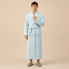 La boutique du peignoir Peignoir Homme Polaire - Long à Liseré, Vert d'Eau