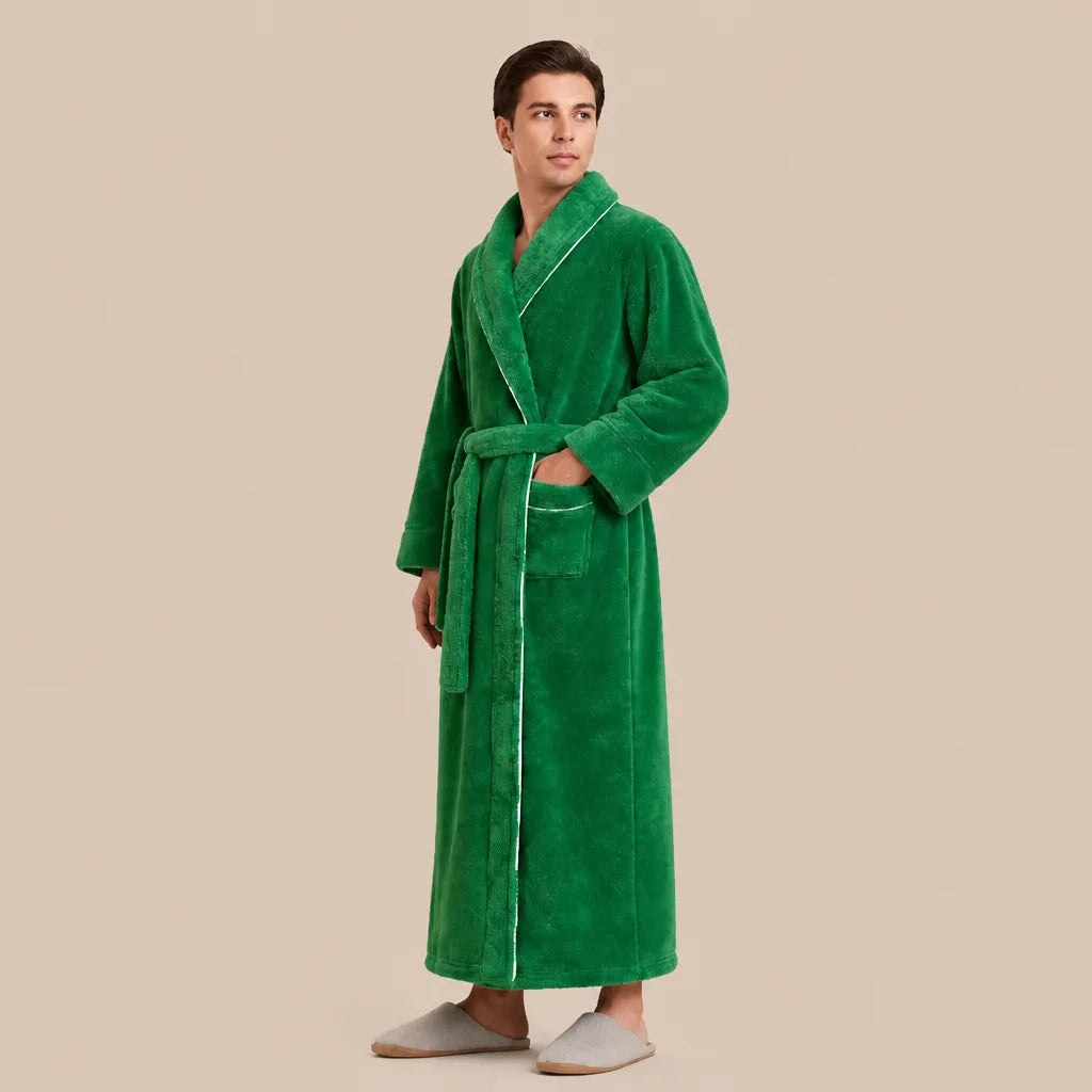 La boutique du peignoir Peignoir Homme Polaire - Long à Liseré, Vert Émeraude