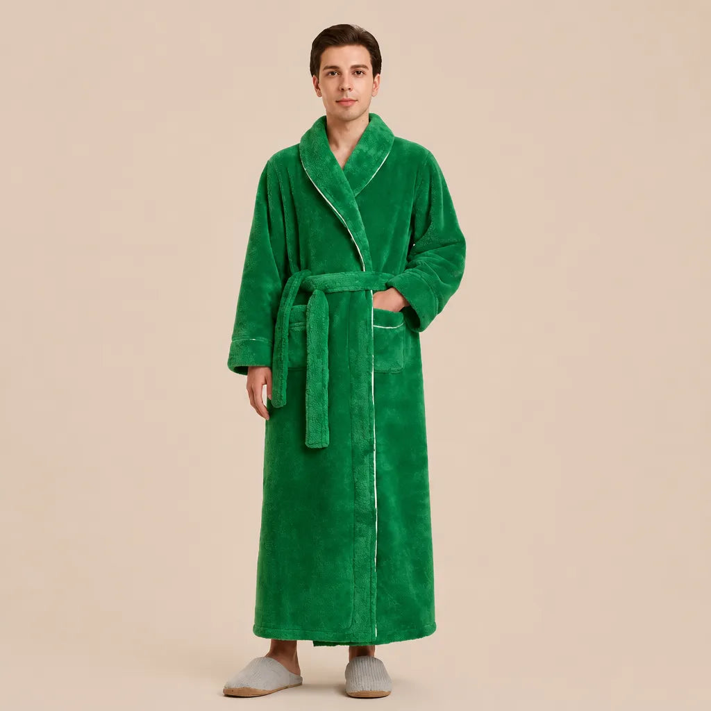 La boutique du peignoir Peignoir Homme Polaire - Long à Liseré, Vert Émeraude