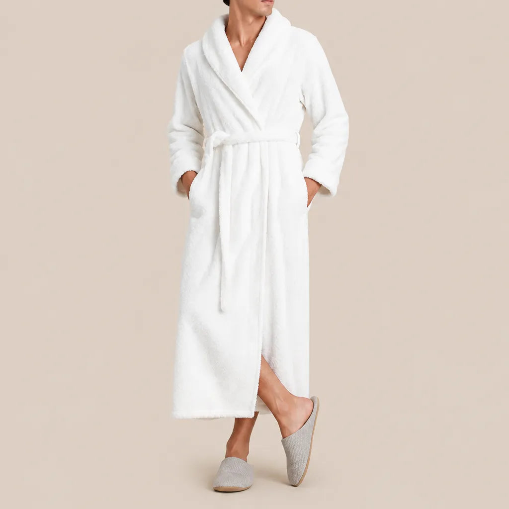 La boutique du peignoir Peignoir Homme Polaire - Long Gaufré, Blanc