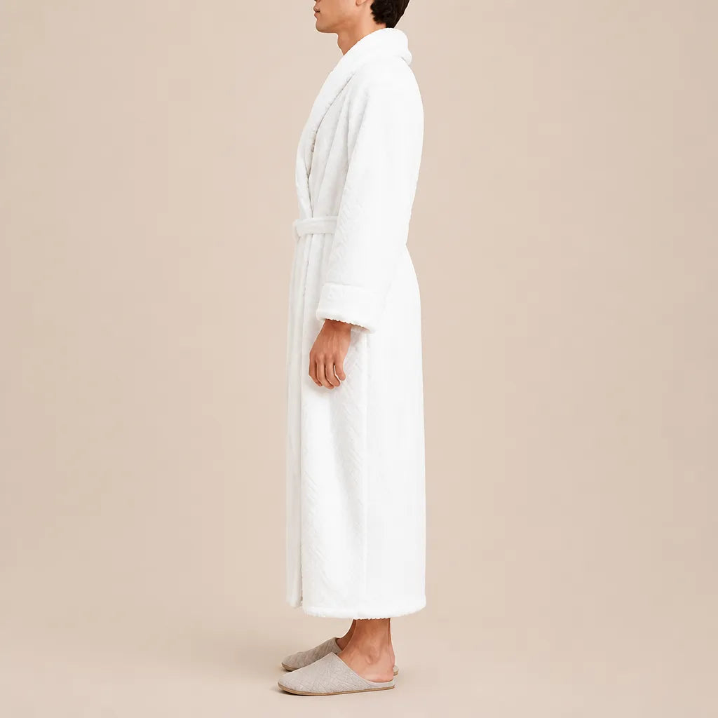 La boutique du peignoir Peignoir Homme Polaire - Long Gaufré, Blanc